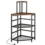 METYERRY Corner Printer Stand Table, with Power Outlet and USB Charging & LED Lights, for Home Printer Stands, Storage Shelf, Computer Tower/CPU Stand Holder for Home Office, Rustic Brown