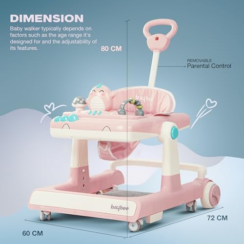 Image of Baybee Baby Walker for Kids with Height Adjustable & Tray, Activity Walker for Baby with Musical Toy Bar (Flix Pink)