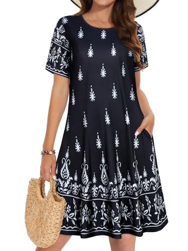 Image of Summer Dresses for Women Casual Tshirt Short Sleeve Floral Sundress Beach Cover Ups with Pockets 2026