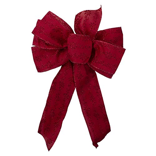 Northlight Glittered Poinsettia 6 Loop Christmas Bow Decoration, Red