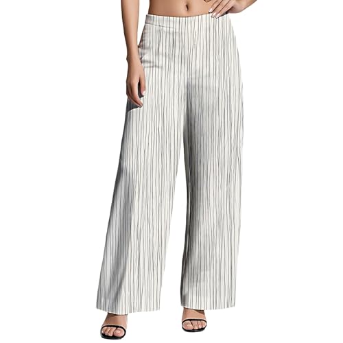Womens Pattern Print Pants High Waisted Striped Casual Wide Leg Plus Size Capri Trousers Flowy Beach Trendy Pant