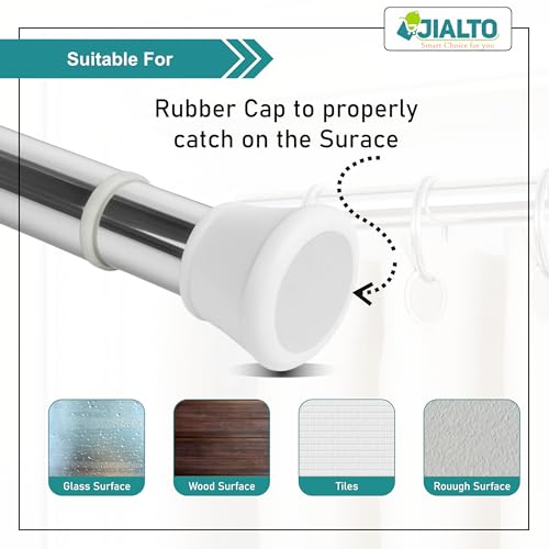 Image of JIALTO 80 Cm To 135 Cm Multifunctional Adjustable Rod | Extendable Shower Curtain Tension Rod Non-Drilling for Wall Anti-Skid Spring Pull | Door Curtain & Bathroom Pipe Rods (WHITE PACK Of - 1)