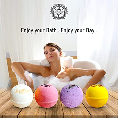 Image of Aromatic Bath Bombs for Bath Tub - Pack of 4 x 75g - Rose Petals, Calendula, Oats, Lavender - Hydrating, Moisturizing - Perfect Bath and Body Works Gift Set - Refreshing Hot Water Soak