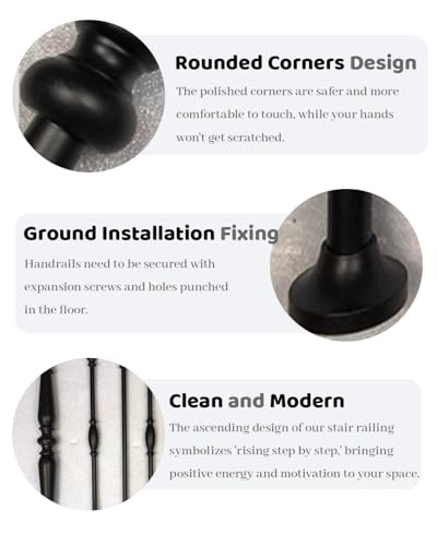 Balaustres de escalera de metal negro regulables para pasamanos interior loft moderno kit de 9 2