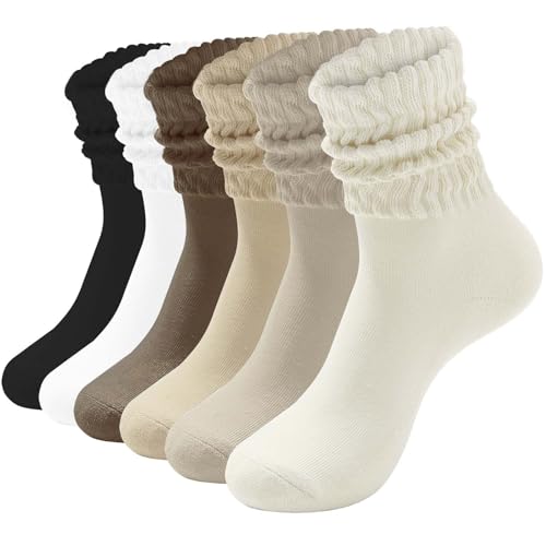 HAVE A TREE 3-6 Pack Women's Slouchy Crew Socks - Fall Colors Soft Cushioned Boot Scrunch Socks Size 5-11 (H2060-Mix)