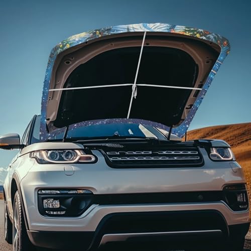 Image of Christmas Sleigh Car Hood Cover Car Hood Wrap Blankets Waterproof Stretchable Auto Exterior Accessories for Compact Sedans SUV Trucks Van (59x39 Inch)