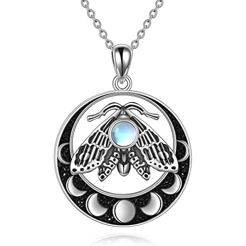 VONALA Moth Necklace with Moonstone 925 Sterling Silver Moon Phase Charm Moth Pendant Witchy Jewellery Gothic Necklace for Women Girls Cover