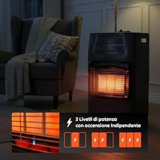 Wintem Poêle à gaz noir à GPL 4,2 kW avec 3 niveaux de chauffage et allumage sécurisé piézoélectrique - Facile à déplacer grâce aux roues confortables - Idéal pour les environnements intérieurs