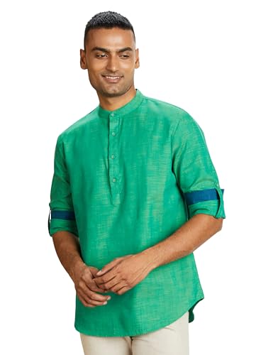 Image of Amazon Brand - Symbol Men's Solid Cotton Slub Short Kurta (Regular Fit)