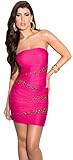 hochwertige Qualität Firstclass Trendstore Bandeau Kleid mit Nieten Gr. XS-M, Bandeaukleid Minikleid schulterfrei Jeans-Look ärmellos Abendkleid (900431 pink S)