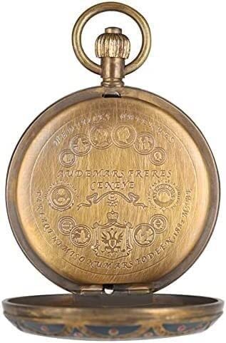 Lmahap Pocket Watches,Steampunk Accessories,Pure Copper Mechanical Retro Large Tourbillon Pocket Watch Stylish Double Hunter Hollow Red Dot Embellishment Watches #TOP4