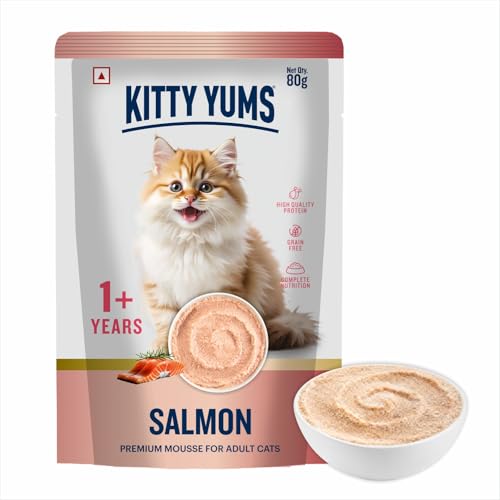 Image of Kitty Yums Adult Cat Wet Mousse 80g | Salmon | Rich in Protein | Promotes Hydration & Easy to Digest | Grain Free | No Artificial Flavours | Packed with Essential Vitamins & Antioxidants