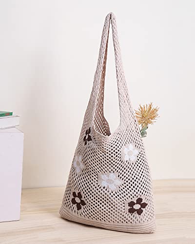 Image of ENBEI Beach Bag Crochet Tote bag for Women,Aesthetic Boho Large Bag,Foldable&Lightweight,Shopping,Beach,Travel,Daily Use