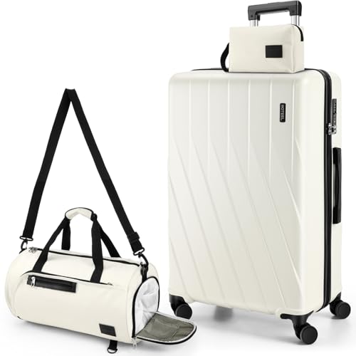 Hoteel Unisex Adult 3 Piece Pc Luggage Set with Spinner Wheels & YKK Zipper TSA Lock, Beige, 3 piece set (20/FB/TB), 3 Piece Pc Luggage Set With Spinner Wheels & Ykk Zipper Tsa Lock