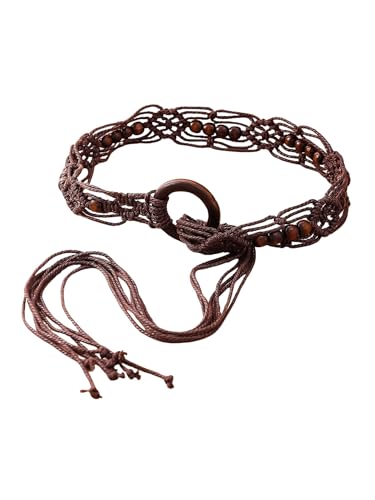 COZYEASE Women's Crochet Beaded Waist Belt Hollow Out Ring Linked Boho Robe Belts