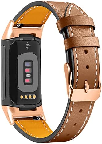Leather Bands Compatible with Fitbit Charge 6/Charge 5, Replacement Genuine Leather Straps for Women Men