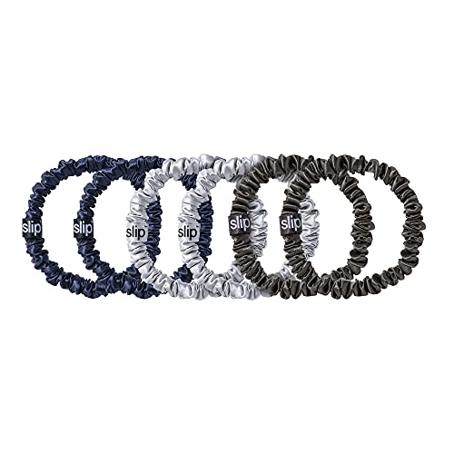 Image of slip Skinnies The Midnight Collection | Pure Silk Skinny Scrunchies Set | 100% Mulberry Silk, Anti-Crease, Ultra Soft, Gentle on Hair, Prevents Breakage | Set of 6, Stylish & Durable