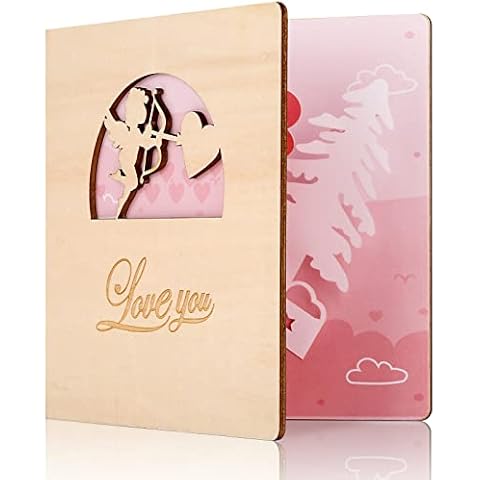 Wooden Valentines Card 3D Pop Up Valentines Card with Envelope 3D Valentine's Day Card for Wife Husband Boyfriend Girlfriend Her Him Wood Pop Up Card for Valentine's Day Anniversary Birthday Cover