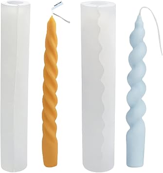 2 Pack Spiral Twist Candle Mold - Silicone Cylinder Cake Decoration Round Shape Soap Flower Fondant Resin Mold