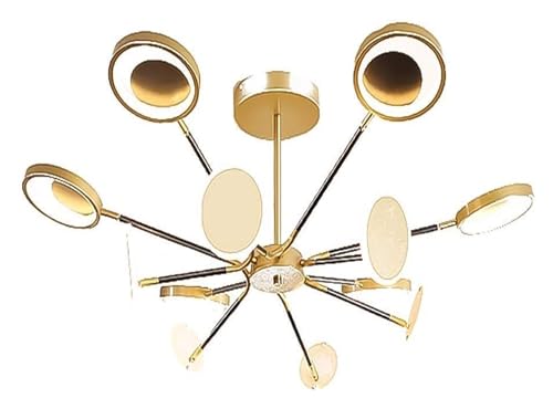 Lustre LED doré variable 12 lumières pour éclairage de salon chaleureux