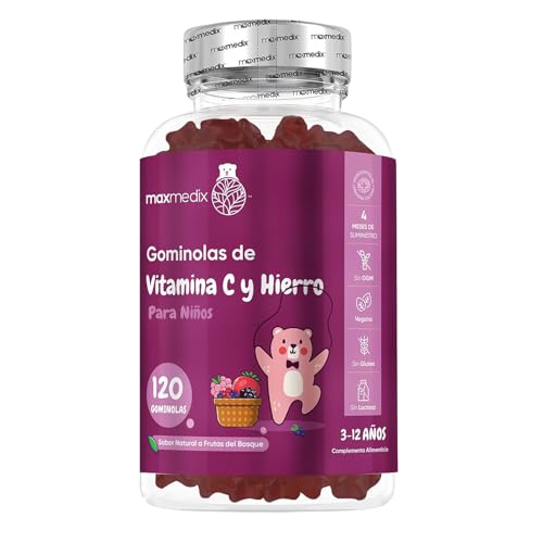 Gominolas de Hierro y Vitamina C Para Niños, Sabor a Frutas del Bosque, 120 Unidades - Para Niños de 3 a 12 Niño, 4 Meses de Suministro, Sin OGM ni Lactosa