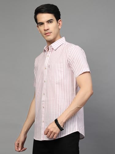 Image of Majestic Man Men's Pure Cotton Striped Half Sleeve Regular Fit Shirt