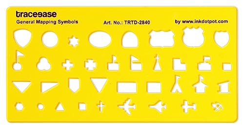 Traceease General Mapping Symbols Template, Drawing Shapes & Symbols Plastic Ruler, Printed Stencil Scale for Schools/Colleges/Institutions, 15.2 cmx 17.6 cm