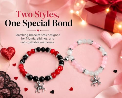 Image of Spider-Man Inspired Couple Bracelets 2pcs - Magnetic Attraction Heart Charm, Glass Beads, Spider Pendant, Marvel Theme Party Accessory, Valentine's Day Gift, Suitable for All Seasons