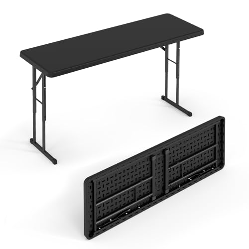 VINGLI 4 FT Narrow Folding Table Premium Quality HDPE Material and Sturdy Metal Frame Perfect for Buffet Seminar Party Training Home Work Black