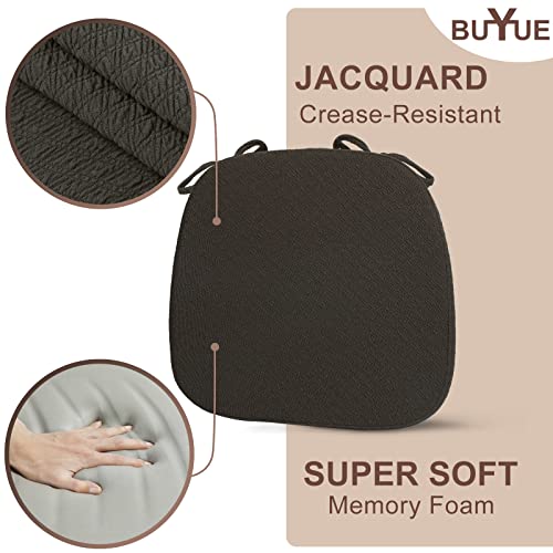 Buyue Luxury 100% Pure Memory Foam Chair Cushions 4 Pack, Jacquard 16" U-Shape Comfortable Dining Chair Pads, Removable Slip Resistant Kitchen Chair Seat Cushions, (Set Of 4, Brown) #TOP1