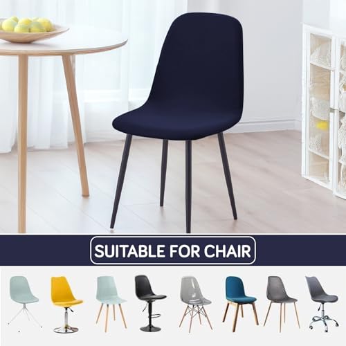 Image of HOKIPO 'SereneSolids' 140 GSM Shell Chair Cover, Mid Century Modern Dining Chair Cover, Pack of 1, Navy Blue (AR-6248-NBL)