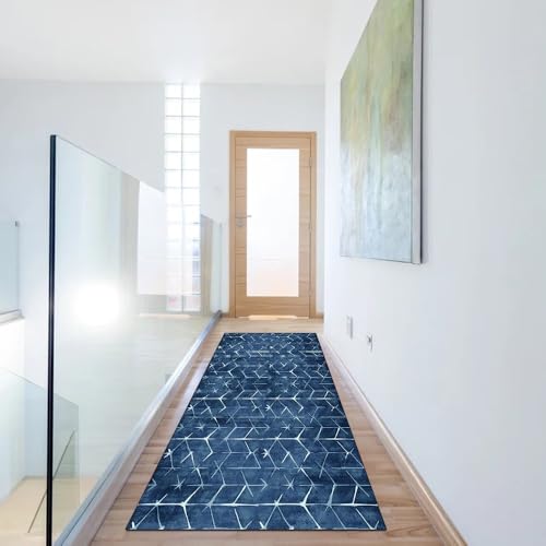 Tapis de couloir bleu 40x600 cm moderne et lavable