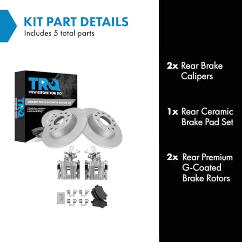 Image of TRQ Rear Brake Pad and Rotor Set Ceramic G Coated Rotors Calipers Compatible with 2010 Audi A3 A3 Quattro Volkswagen Golf Jetta 2011 GTI