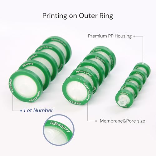 Image of 100 Pack Syringe Filter Nylon Lab Filters 0.22μm Pore Size 13mm Diameter Hydrophilic Filtration Non-sterile, Green