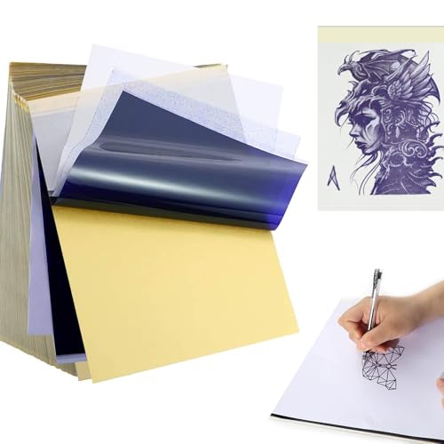 Image of 50pcs Tattoo Stencil Paper, Urknall Transfer Paper for Tattoo Supplies | A4 Szie Professional Stencil Papers - 4 Layer for Crisp & Clear Tracing, Tattoo Supplies for Studios, Artists & Beginners