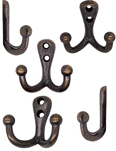 Fuxxer Massive Antik Doppel-Haken, Garderoben-Haken, Messing Bronze Design, 5er Set