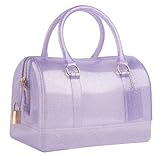 MIFORINES Ladies Summer Jelly Pillow-shaped Top Handle Handbag Candy Color Transparent Crystal Purse (Glitter Purple)