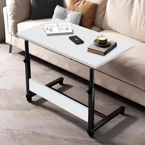 Torche Ironwood Multipurpose Height Adjustable Movable Table for Computer & Laptop Table with Wheels for Home & Office (Big-Snow White)-Black Frame