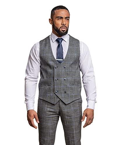Costume en tweed gris coupe ajustée pour homme avec veste gilet et pantalon