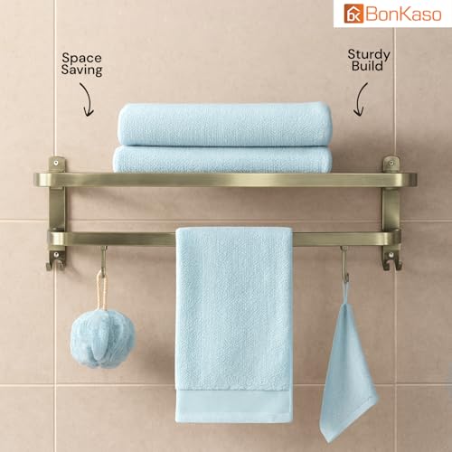 Image of BonKaso 24-Inch 304 Stainless Steel Rectangular Towel Rack | Wall-Mounted Rustproof Towel Holder Rod Bar for Bathroom Towels | Space-Saving Design with Antique Finish