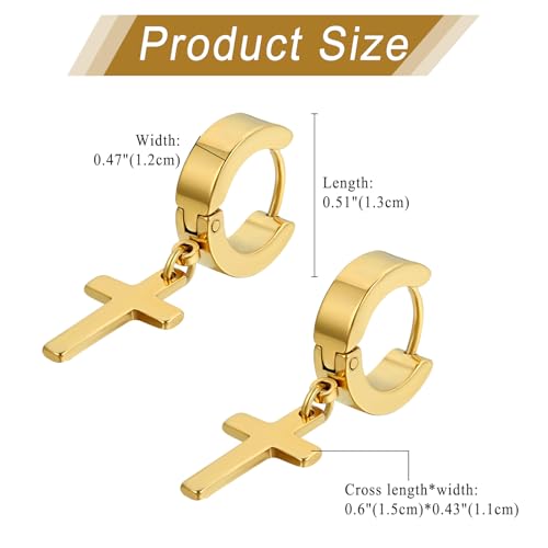 Cupimatch 3-6 Pairs Stainless Steel Cross Dangle Huggie Hinged Hoop Earrings for Men Women4
