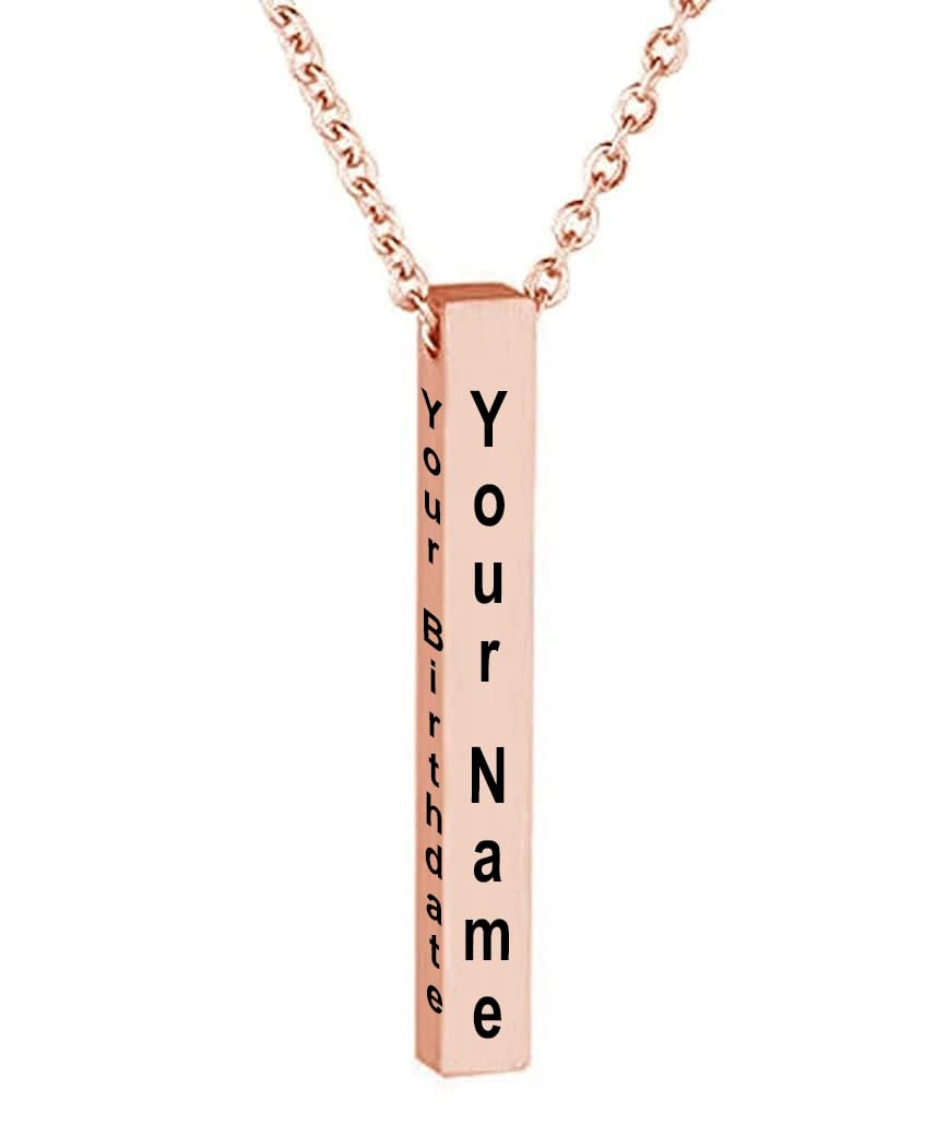 KlowAge Customize Jewellery 3D Cuboid Vertical Bar Locket Pendant Necklace Engraving 4 side Name on Pendal Personalized etc with 57 Centimeter Chain with Gift Bag (Pink) (B0D5B9QW79) Amazon Price History, Amazon Price Tracker
