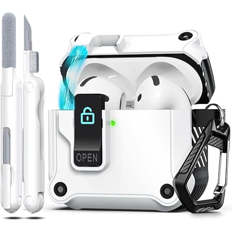 RFUNGUANGO for AirPods 4th Generation Case, Auto-Open Series, Simply Press The on/Off Cover to Open Automatically, White Cover