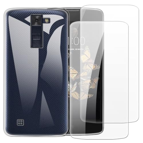 Shantime Case with 2 Pack Screen Protector Combo Compatible with LG Escape 3, Shockproof Cover and Tempered Glass Set for Full Body Safety(Clear)