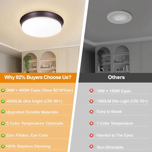 Image of 2PACK LED Flush Mount Ceiling Light Fixtures Oil Rubbed Bronze, 13Inch 36W Dimmable & 2700K-6500K 5CCT Adjustable LED Ceiling Lights, 4000LM Modern LED Lamp for Kitchen, Bedroom, Porch, Hallway