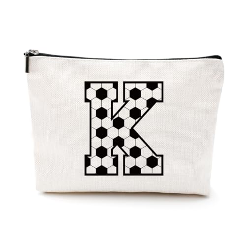 LONGXIN Trousse de maquillage personnalisée avec initiale A-Z - Trousse de toilette avec monogramme - Cadeau pour femmes, filles, amis, entraîneurs, joueurs d'équipe, football, 7*9in, K