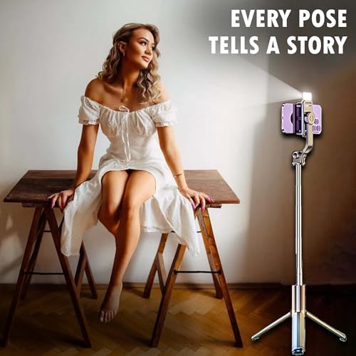 Image of Kratos Upgraded 2026 Selfie Stick Tripod,100CM Length with Light, 3 in 1 Multifunctional Design,Rechargable LED Light with Two Brighness Levels for Make up,Selfie & Photo Shoot with Bluetooth Remote