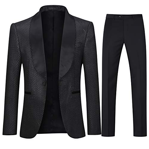 Boyland Men's 2 Pieces Tuxedo Suits Elegant Black Shawl Lapel Tux Jacket Pants Homecoming Dinner Prom Suit