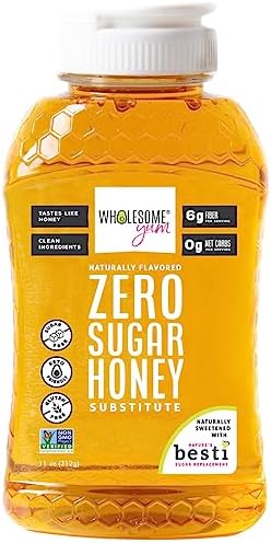 Wholesome Yum Zero Sugar Honey Substitute (Keto Honey) - Natural Sugar Free Honey Alternative With Monk Fruit & Allulose - Zero Net Carbs, Non GMO, Gluten Free, No Aftertaste (11 oz)