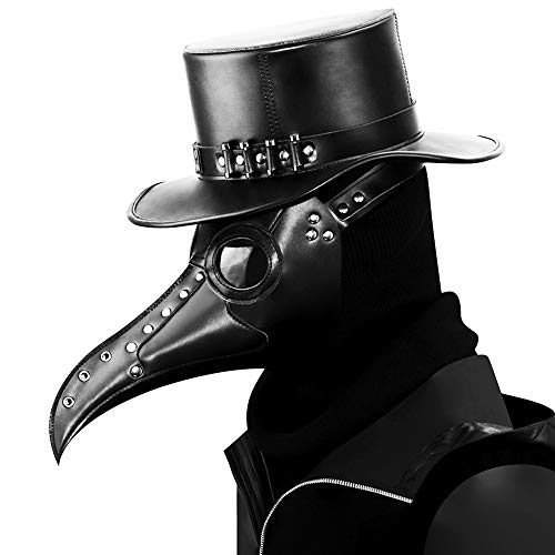 Máscara de pele preta para médico da peste de nariz comprido, máscara de de pássaro, máscara steampunk, disfarce de Halloween, máscara para adultos